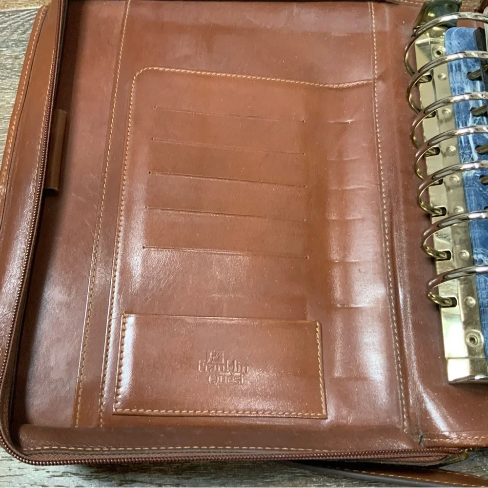 Vintage Franklin Quest 7 Ring Woven Leather Crossbody Planner 11” X 9”